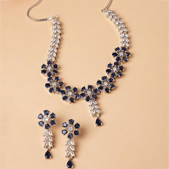 LukGud American Diamond Studded Necklace Earrings Jewellery Set for Girls and Women