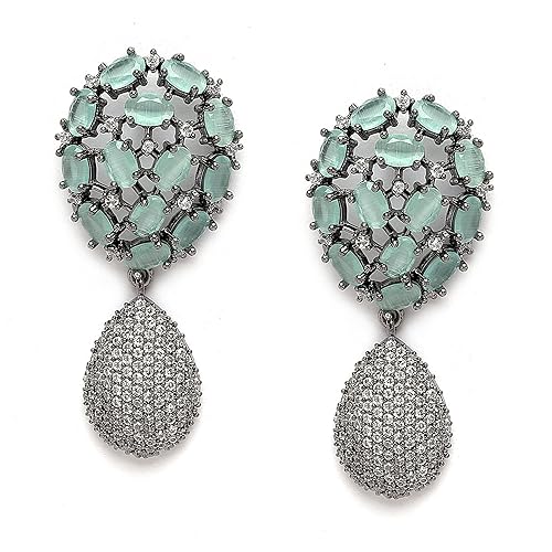 LukGud American Diamond Teardrop Shaped Drop Earrings for Girls and Women