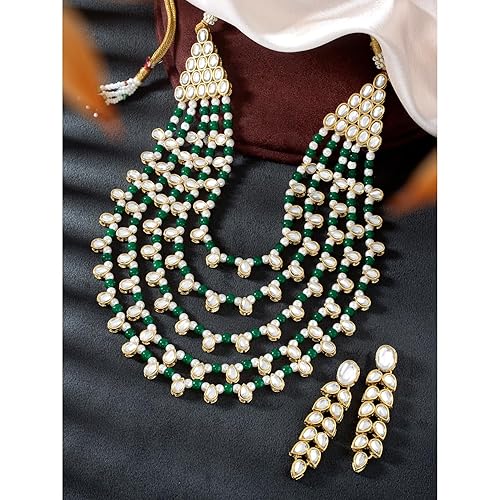 LukGud Faux Pearl Kundan Layered Necklace & Jewelry Set Gift for Women