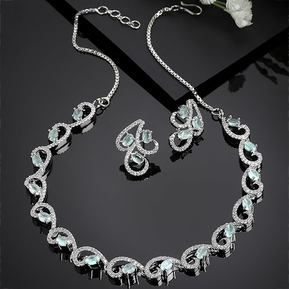 LukGud American Diamond studded Necklace and Drop Earrings Jewellery Set for women