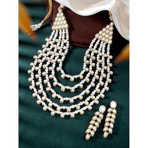 LukGud Faux Pearl Kundan Layered Necklace & Jewelry Set Gift for Women