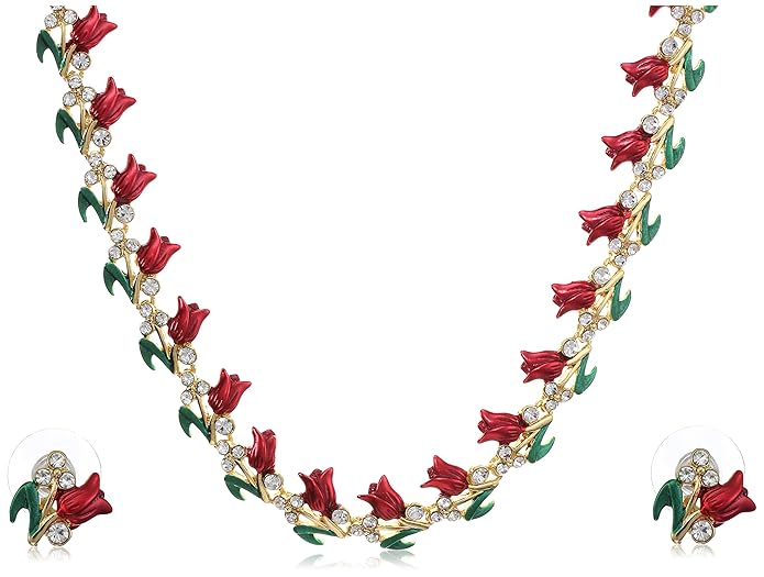 LukGud Gold Plated Austrian Crystals Necklace Set for Women