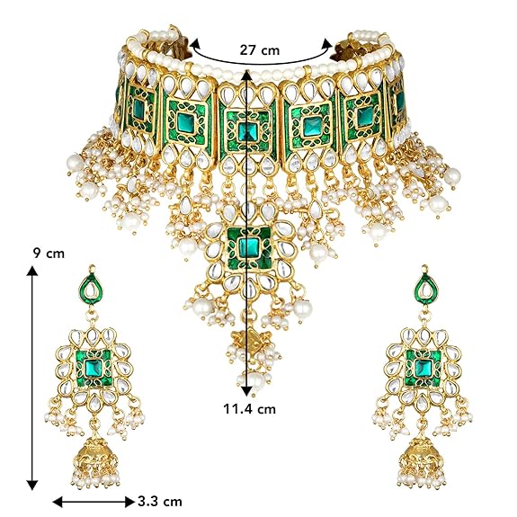 LukGud Gold Plated Meenakari Bridal Choker Necklace Earring Jewellery Set for women