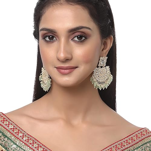 LukGud Gold-Plated Kundan studded Crescent Shaped Chandbali Earrings for Girls and Women