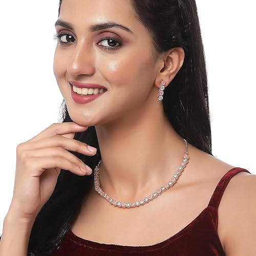 LukGud Gold Plated Handcrafted Circle Necklace Set for Women & Girls