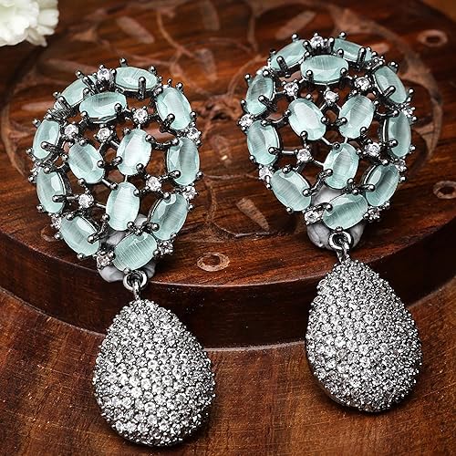 LukGud American Diamond Teardrop Shaped Drop Earrings for Girls and Women