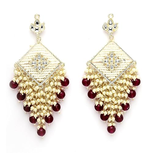 LukGud 18K Gold Plated Traditional Handcrafted Pearl Kundan Beaded Chandbali Earrings for Women/Girls