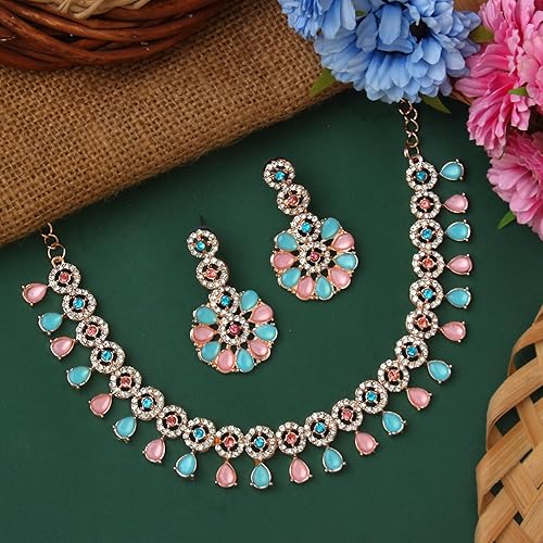 LukGud American Diamond Necklace Jewellery Set with Earrings for Women