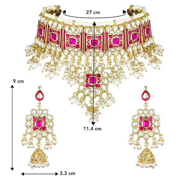 LukGud Gold Plated Meenakari Bridal Choker Necklace Earring Jewellery Set for women