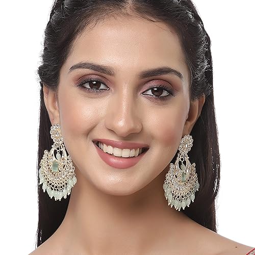 LukGud Gold-Plated Kundan studded Crescent Shaped Chandbali Earrings for Girls and Women