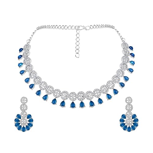 LukGud American Diamond Necklace Jewellery Set with Earrings for Women