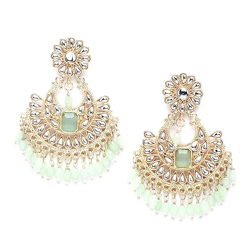 LukGud Gold-Plated Kundan studded Crescent Shaped Chandbali Earrings for Girls and Women