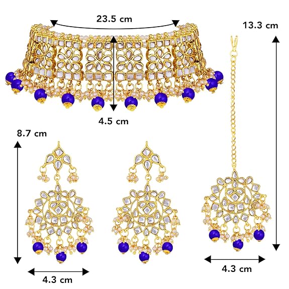 LukGud Ethnic Indian Traditional Jewellery Kundan Choker Necklace Earring Maang Tikka Set Gift for Women Girls