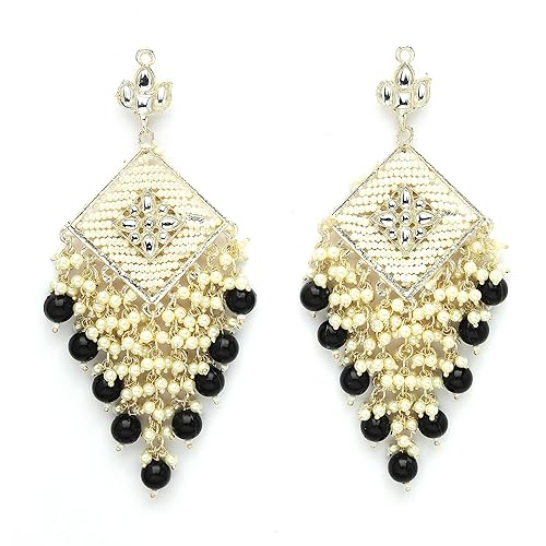 LukGud 18K Gold Plated Traditional Handcrafted Pearl Kundan Beaded Chandbali Earrings for Women/Girls