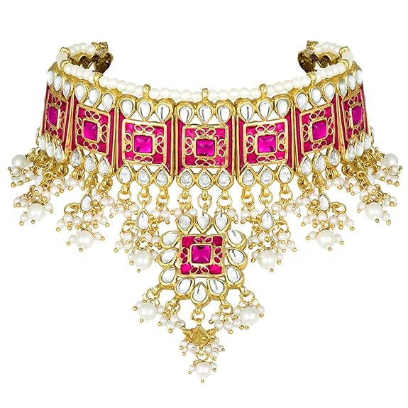 LukGud Gold Plated Meenakari Bridal Choker Necklace Earring Jewellery Set for women
