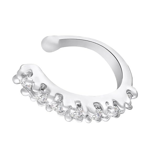 LukGud Simple and Elegant Non Piercing Nose Ring with Cubic Zirconia Stones for Women