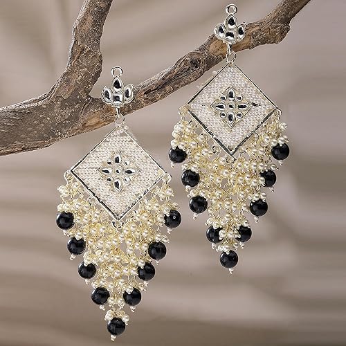 LukGud 18K Gold Plated Traditional Handcrafted Pearl Kundan Beaded Chandbali Earrings for Women/Girls