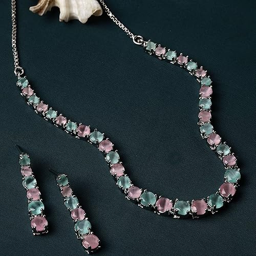 LukGud Gold Plated Handcrafted Circle Necklace Set for Women & Girls