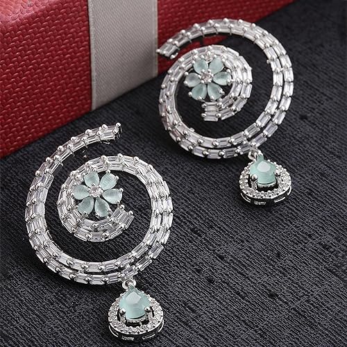 LukGud Rhodium-Plated Circular American Diamond Studded Hoop Earrings