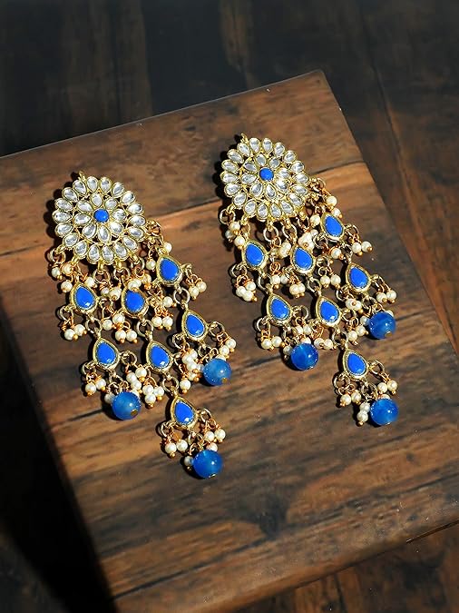 LukGud Womens Gold Plated Kundan Tassel Earrings