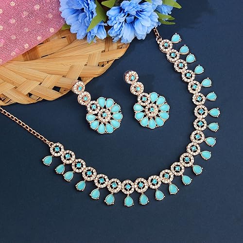 LukGud American Diamond Necklace Jewellery Set with Earrings for Women