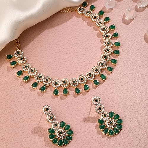 LukGud American Diamond Necklace Jewellery Set with Earrings for Women |