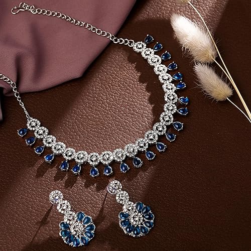 LukGud American Diamond Necklace Jewellery Set with Earrings for Women