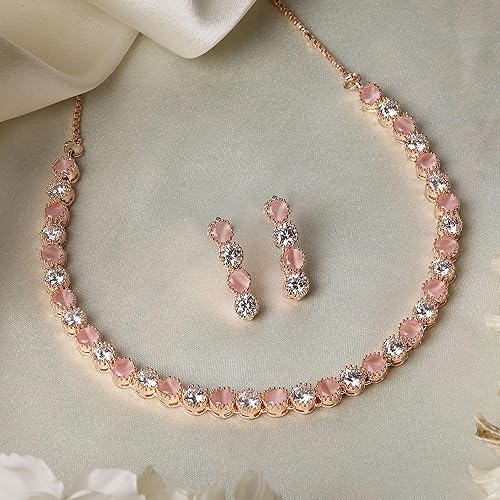 LukGud Gold Plated Handcrafted Circle Necklace Set for Women & Girls