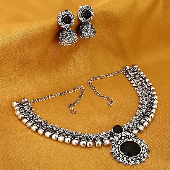 LukGud Kolhapuri Stone Choker Necklace Set with Jhumka Earrings for Women and Girls