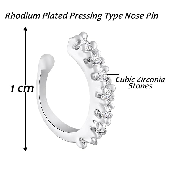 LukGud Simple and Elegant Non Piercing Nose Ring with Cubic Zirconia Stones for Women