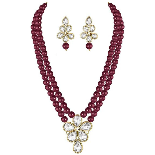 LukGud Crystal Faux Pearl Kundan Necklace & Jewelry Set Gift for Women