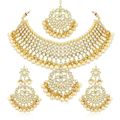 LukGud Necklace Set with Dangler Earrings & Maangtikka for Women & Girls