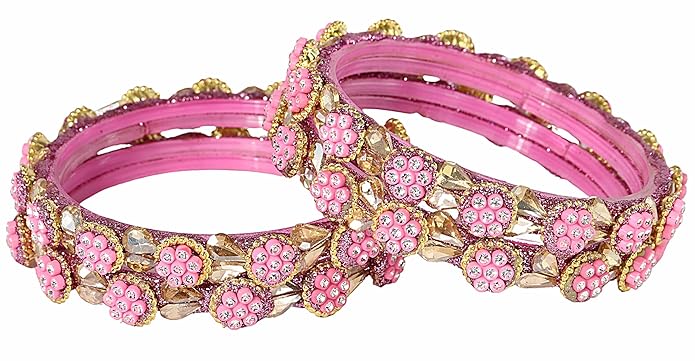 LukGud Bangles Kada Set with Golden Zircon Diamond and Beads For Women & Girls -Set of 2