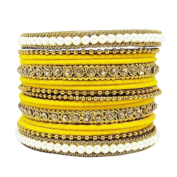 LukGud Traditional fabric stone metal bangles set for women and girls.