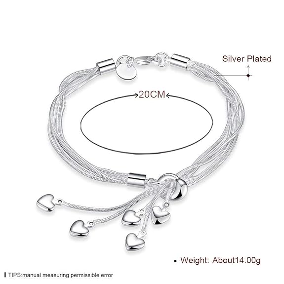 LukGud Heart Charms Silver Plated Cubic Zirconia Stylish Bracelet for Women