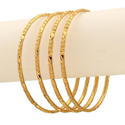 LukGud Gold Plated Thin Size Daily Wearable Bangles for Women - Set of 4