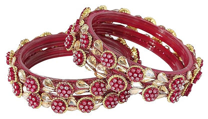 LukGud Bangles Kada Set with Golden Zircon Diamond and Beads For Women & Girls