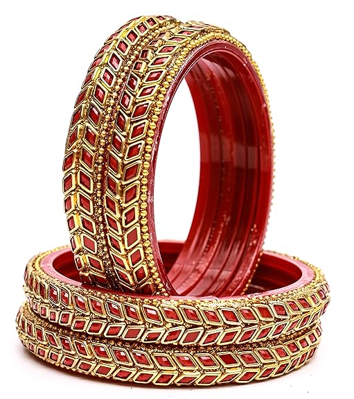 LukGud Glass Bangles / Kadas Set | Diamond Cutting Stone design | Golden Design for Women & Girls