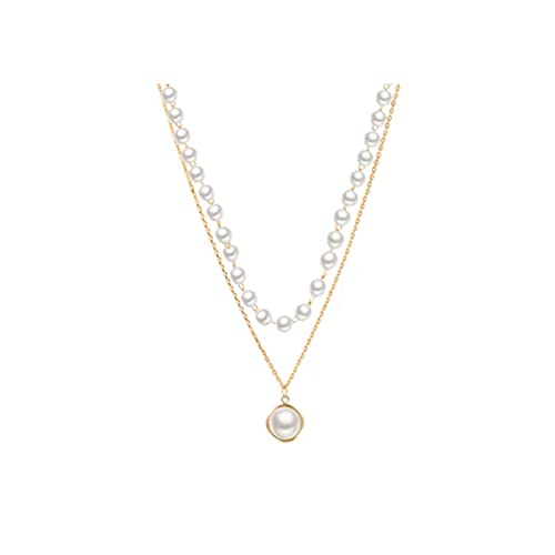 LukGud Charming Gold Plated Pearl Double Layered Pendant Necklace for Women and Girls