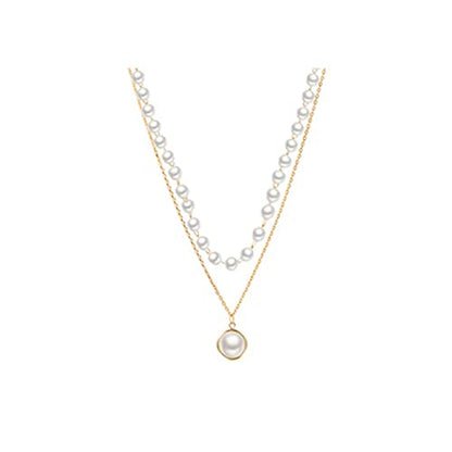 LukGud Charming Gold Plated Pearl Double Layered Pendant Necklace for Women and Girls
