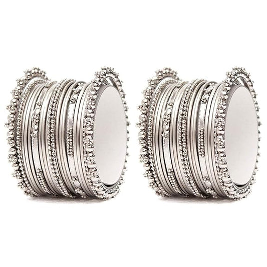 LukGud Set of 40 Bangles | Silver Plated | Latest Stylish Traditional Bangle for Girls and Women