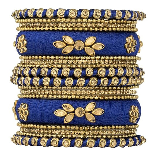 LukGud Kundan Studded Silk Thread Bangles Set