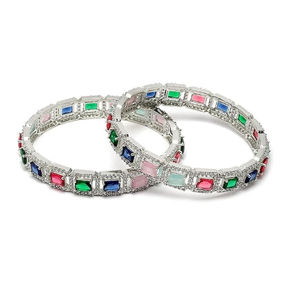 LukGud Rhodium-Plated Silver | Bangle Jewellery Set for Girls and Women (Set Of 2)