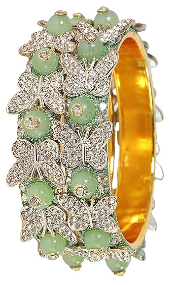 LukGud Stylish Butterfly Design Golden Metal with Zircon Diamond & Pearls Moti Bangles Kada For Women & Girls