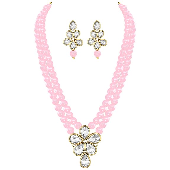 LukGud Crystal Faux Pearl Kundan Necklace & Jewelry Set Gift for Women