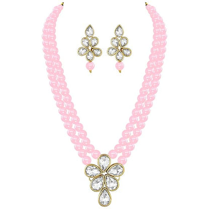 LukGud Crystal Faux Pearl Kundan Necklace & Jewelry Set Gift for Women