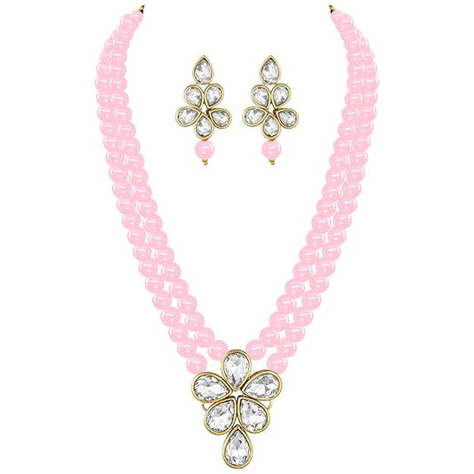 LukGud Crystal Faux Pearl Kundan Necklace & Jewelry Set Gift for Women