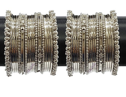 LukGud Women Traditional Silver Plated Oxidized Bracelet Bangle Set For Women