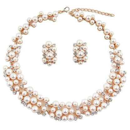 LukGud Gold Plated Pearl Necklace Set/Jewellery Set with Fancy Earrings for Girls/Women