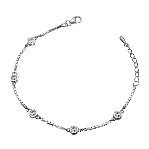 LukGud Silver Grazia Solitaire Bracelet Gift For Women and Girls